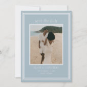 Elegante Kust Blauw Moderne Trouwfoto Save The Date (Voorkant)