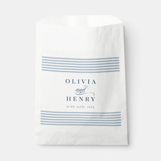 Elegante kust blauwe streep bruiloft bedankzakje (Voorkant)