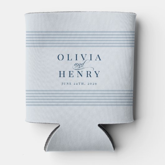 Elegante kust blauwe streep bruiloft blikjeskoeler (Voorkant)