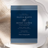 Elegante kust blauwe streep bruiloft kaart