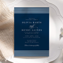 Elegante kust blauwe streep bruiloft kaart