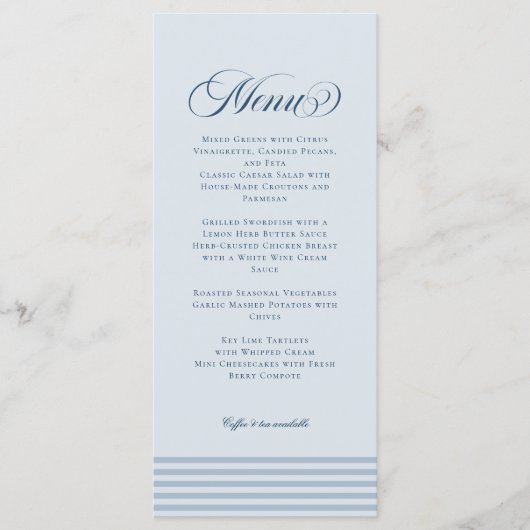 Elegante kust blauwe streep bruiloft menu (Voorkant)