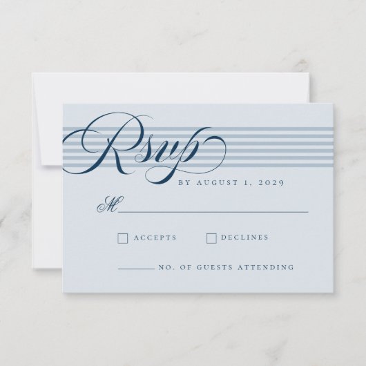 Elegante kust blauwe streep bruiloft RSVP kaartje (Voorkant)