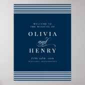 Elegante kust Blauwe Streep Trouwbord Poster (Voorkant)