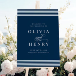 Elegante kust Blauwe Streep Trouwbord Poster