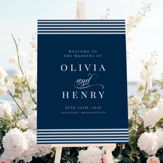 Elegante kust Blauwe Streep Trouwbord Poster