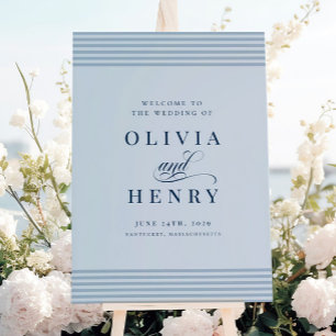 Elegante kust Blauwe Streep Trouwbord Poster