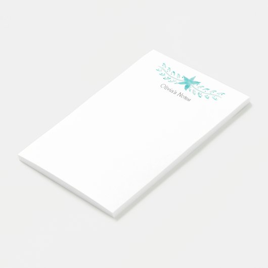 Elegante Kust Blauwgroen Waterverf Zeester Post-it® Notes (Schuin)