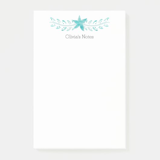 Elegante Kust Blauwgroen Waterverf Zeester Post-it® Notes (Voorkant)