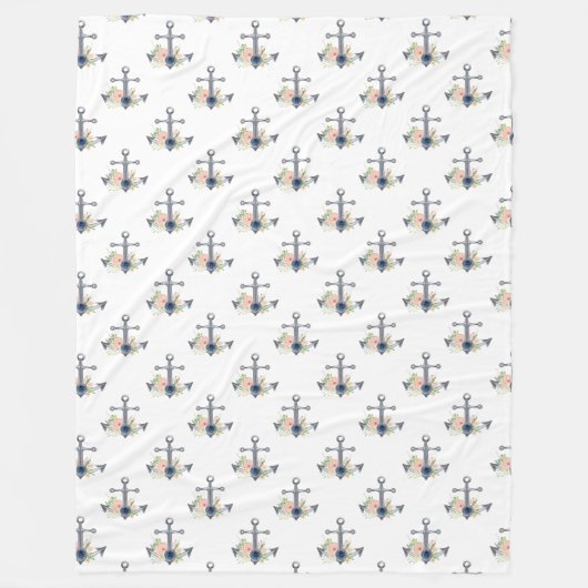 Elegante kust bloemen nautische ankers fleece deken (Voorkant)