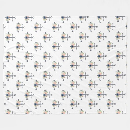 Elegante kust bloemen nautische ankers fleece deken (Voorkant (Horizontaal))