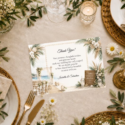 Elegante Kust Boho Romantische Trouwdag Bedankkaart