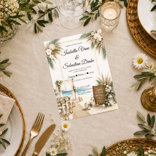 Elegante Kust Boho Romantische Trouwdag Kaart