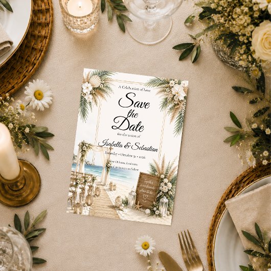 Elegante Kust Boho Romantische Trouwdag Save The Date