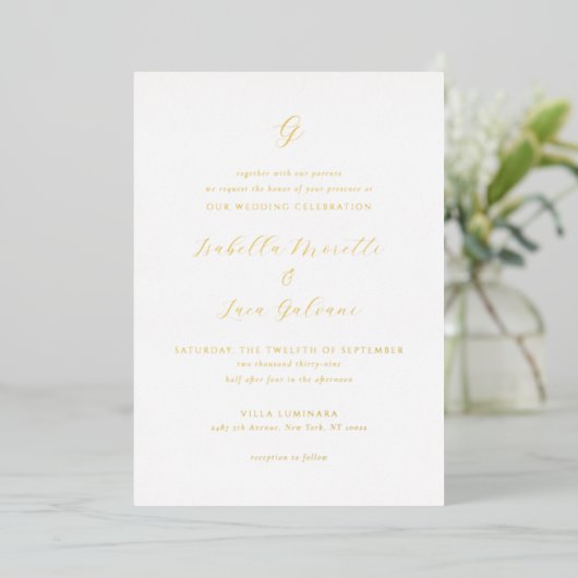Elegante Kust Chic Bruiloft Folie Uitnodiging (Staand Voorkant)