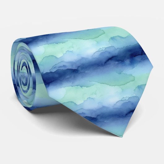 Elegante Kust- en Stemming Blues Dynamisch Aquarel Stropdas (Opgerold)