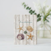 elegante kust houten zeeschelpen strand bruiloft kaart (Staand voorkant)