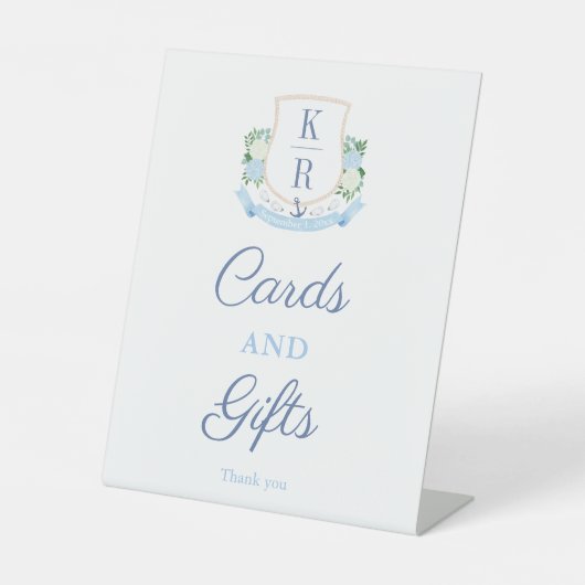 Elegante Kust Monogram Kaarten en Geschenken Reclamebord Met Voetstuk (Voorkant)