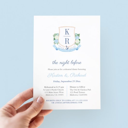 Elegante Kust Monogram Proefhuwelijksdiner Kaart