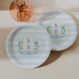 Elegante Kust Monogram Trouw Bruiloftsfeestje Papieren Bordje