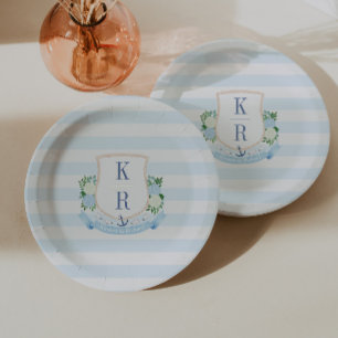 Elegante Kust Monogram Trouwdouche Party Papieren Bordje