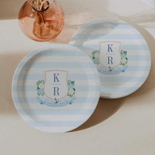 Elegante Kust Monogram Trouwdouche Party Papieren Bordje