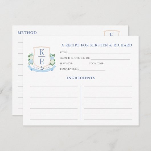 Elegante Kust Monogram Vrijgezellenfeest Recept Ka Kaart (Voorkant / Achterkant)