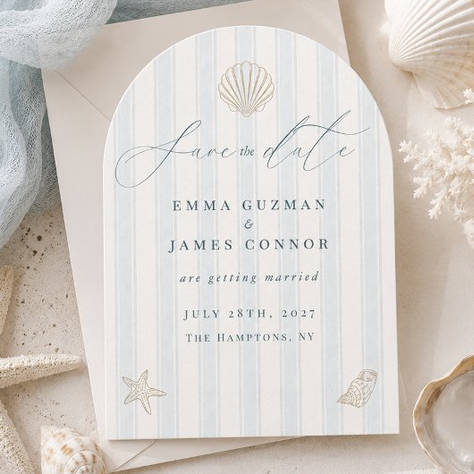 Elegante Kust Schelp Trouw Save the Date Kaart
