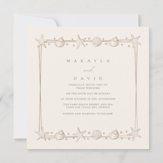 Elegante kust Seaside Seashell Beach bruiloft Kaart (Voorkant)