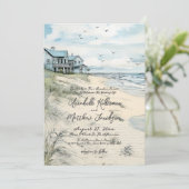 Elegante  kust strand bruiloft kaart (Staand voorkant)