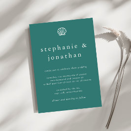 Elegante kust strand oceaan Blauwgroen Minimal Wed Kaart