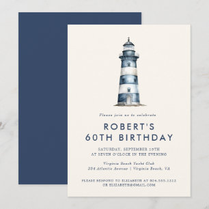 Elegante Kust Vuurtoren Volwassen Verjaardagsfeest Kaart