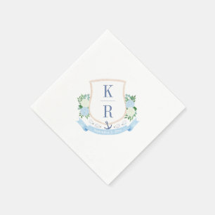 Elegante Kust Waterverf Monogram Bruiloftsfeest Servet