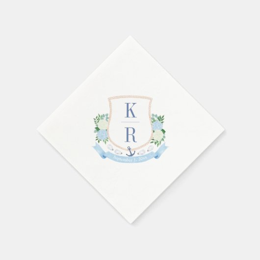 Elegante Kust Waterverf Monogram Bruiloftsfeest Servet (Hoek)