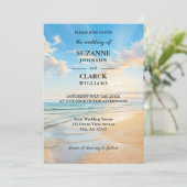 Elegante kust Waterverf strand bruiloft Kaart (Staand voorkant)