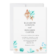 Elegante Kust Zeeschelp Aquarel Strand Bruiloft