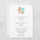 Elegante Kust Zeeschelp Aquarel Strand Bruiloft Kaart (Voorkant)