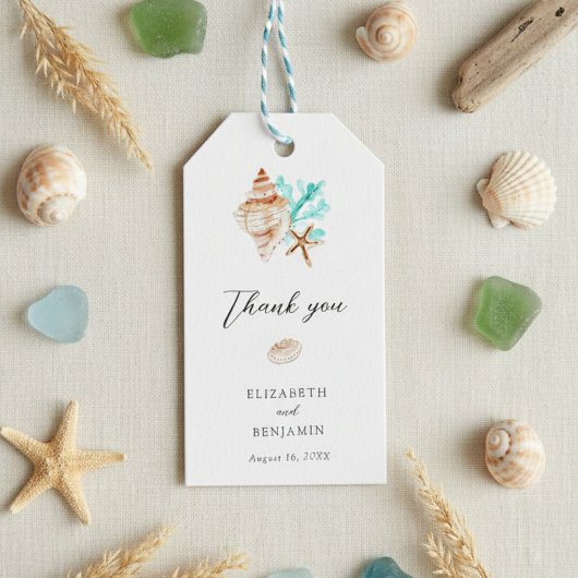Elegante Kust Zeeschelp Bedankt Bruiloft Cadeaulabel