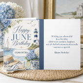 Elegante Kust Zomer Aangepaste Naam Juni Verjaarda Kaart