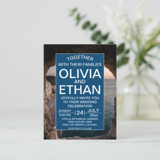 Elegante kust zomer strand bruiloft briefkaart (Staand voorkant)