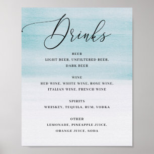 Elegante Kustbruiloft Blauwe Aquarel Dranken Poster