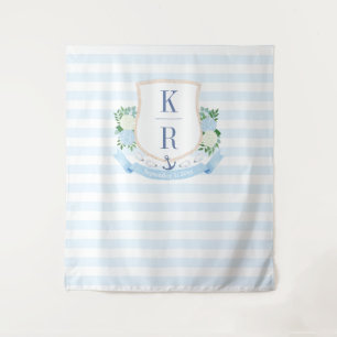 Elegante Kustbruiloft Crest Foto Achtergrond Wandkleed