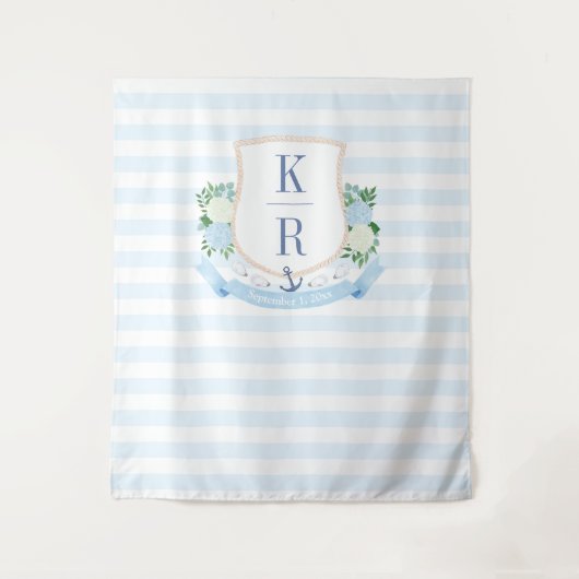 Elegante Kustbruiloft Crest Foto Achtergrond Wandkleed (Voorkant)