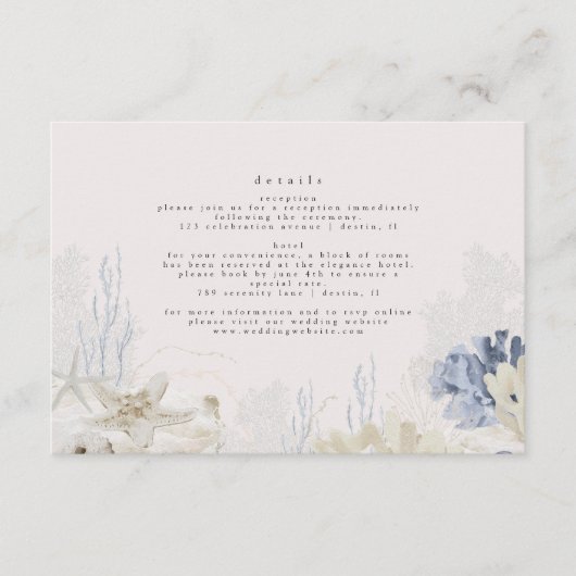 Elegante Kustbruiloft Dusty Blue Informatiekaartje (Voorkant)