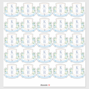Elegante Kustbruiloft Monogram Sticker