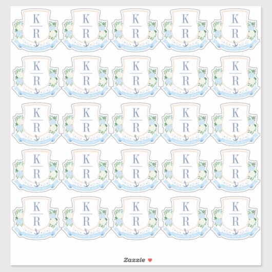 Elegante Kustbruiloft Monogram Sticker (Vel)