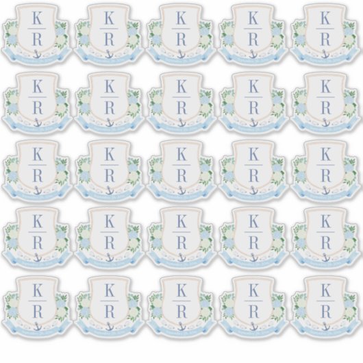 Elegante Kustbruiloft Monogram Sticker (Voorkant)