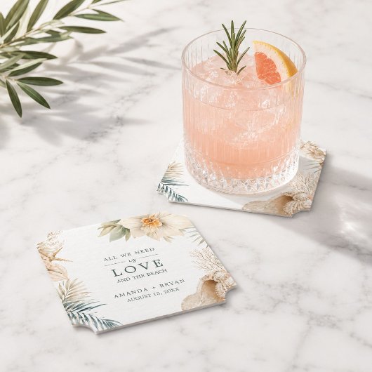 Elegante kustbruiloftcoasters kartonnen onderzetters