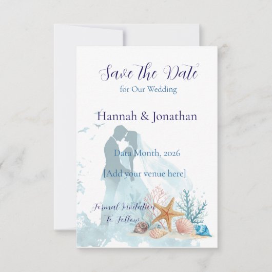 Elegante Kustromantiek Bruiloft Save The Date (Voorkant)