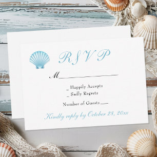Elegante Kustschelpen Nautisch Strand Wedding RSVP Kaartje